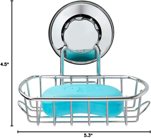 SANNO Suction Soap Dish with Hooks | Soap Holder Saver Tray for Shower, Bathroom, Tub, Kitchen Sink