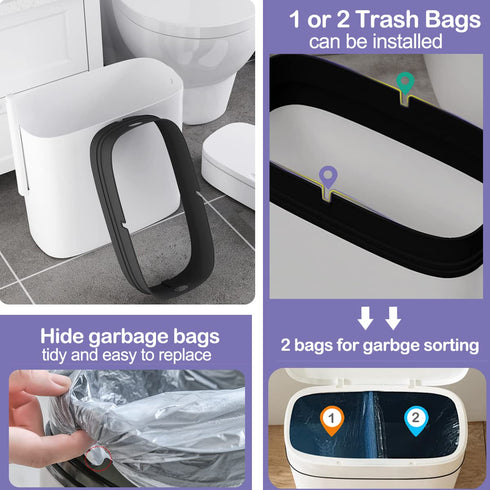 14 3.7 Set Bathroom Trash Can with Lid, Liter/ Gallon Bathroom Trash Can and Toilet Brush for Restroom, Bedroom, Living