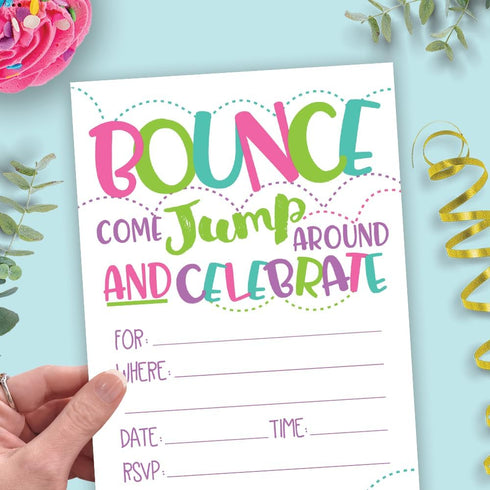 Girl Bounce House or Jumping Party Invitations, 20 Count with Envelopes for Jump Party Invites