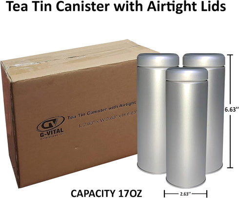Tin Canister with Airtight Lids for Loose Tea, 16.9 ounces, Round Container for Coffee, Sugar Storage, 3pcs