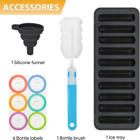 18 oz (6-Pack, PROBTTL Glass Juice Bottles with Lids Refillable Clear Glass Water Bottles with Stainless Steel Airtight