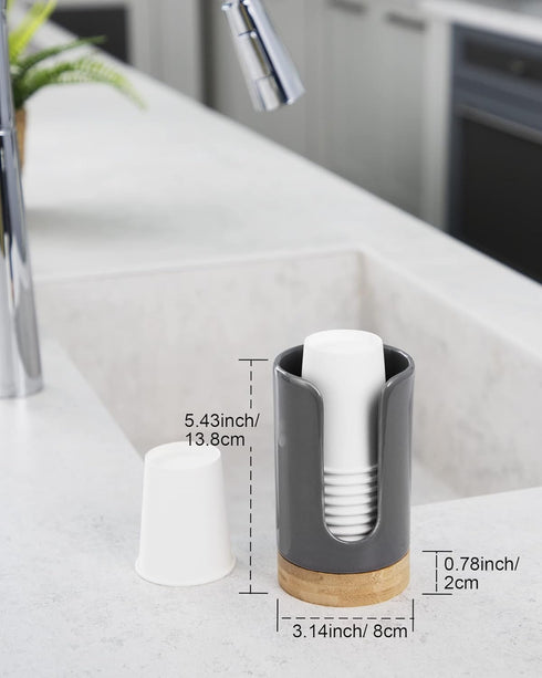 Ceramic Bathroom Cups Dispenser - 3-5 oz Holder for Disposable Paper & Plastic Mouthwash Cups for Bathroom Countertop