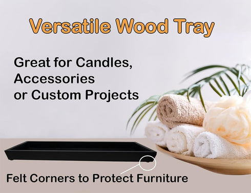 Black Wood Tray for Vanity, Bathroom, or Toilet Tank, Countertop Organizer for Perfume, Jewelry, Candles, DIY Decor