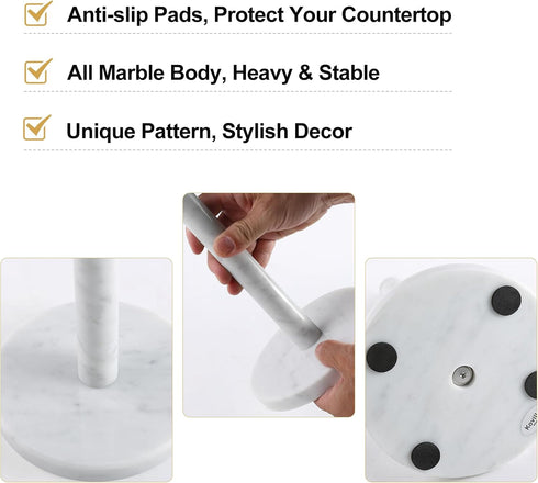 Countertop, 6 Koville Carrara Marble Paper Towel Holder Genuine Stone Paper Towel Holder Stand for Kitchen Storage