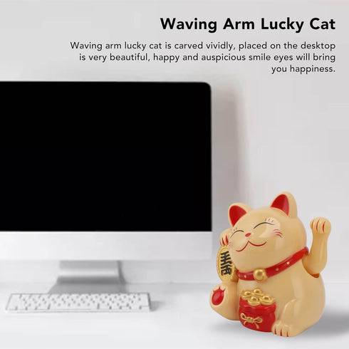 Bewinner Solar Powered Waving Cat, Cute Good Luck Wealth Home Display Car Decor Feng Shui Decoration (Yellow)