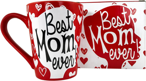 KINREX Best Mom Ever Mug, 12 oz, Red Coffee Cup for Mothers Day, Christmas, Birthday Gifts