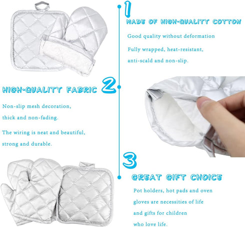 3 Pack 4-12 (7"x4.7", DOERDO Kid Oven Mitts for Children Heat Resistant Kitchen Mitts and Hot Pads, Great for Cooking