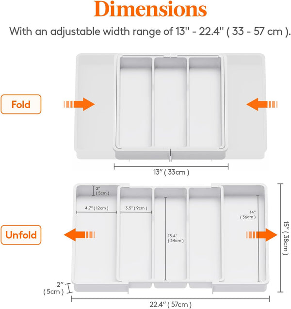 Lifewit Utensil Organizer for Kitchen Drawers, Expandable Cooking Utensil Tray, Adjustable Cutlery Silverware Flatware Holder, Plastic Kitchen Spatula Tools and Gadgets Storage Divider, Large, White by Lifewit