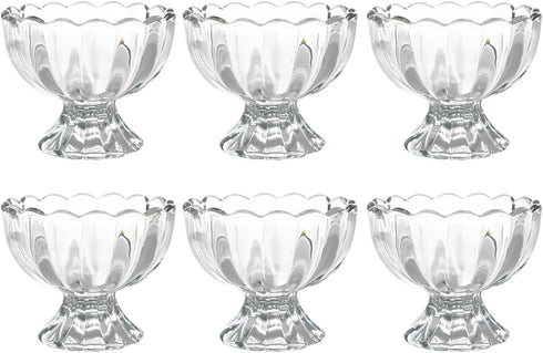 Set of 6 Iced Cream Dessert Bowls, 6oz Vintage Glassware with Heavy Base, Perfect for Sundae, Fruit, Snack, Condiment