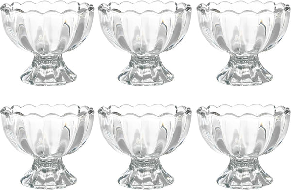 Set of 6 Iced Cream Dessert Bowls, 6oz Vintage Glassware with Heavy Base, Perfect for Sundae, Fruit, Snack, Condiment