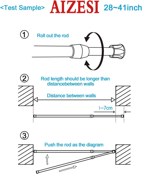 AIZESI Short Tension Curtain Rods (Black, 27" to 37", 2 Pcs)