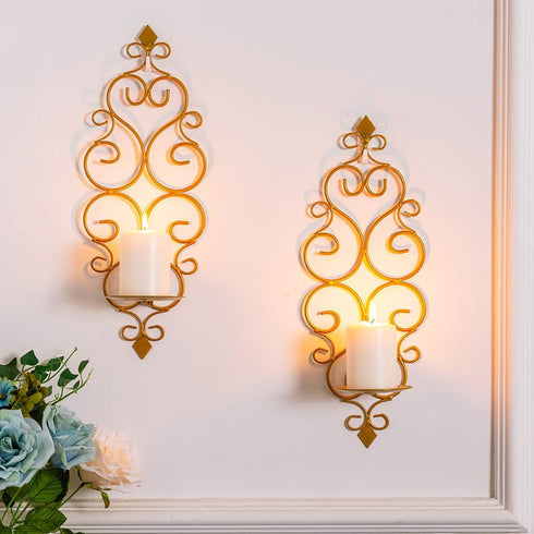 Set 2 Sziqiqi Iron Wall Candle Sconce Holder of Hanging Wall Mounted Pillar Candle Sconces Holder, Wall Sconces Decor
