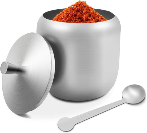 300ml Stainless Steel Sugar Bowl with Lid and Spoon, 10 OZ Coffee Seasoning Jar, Spice Container with Lid and Spoon