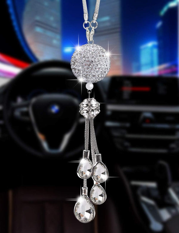 Bling Car Accessories for Women and Men - Cute Decor, Lucky Crystal Sun Catcher Ornament, Rear View Mirror Ball Charm