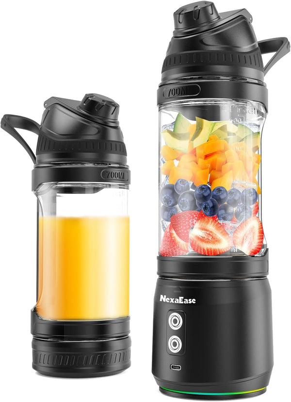 Portable Personal Blender for Smoothies, 24Oz USB-C Rechargeable Blender Cup Bottle with Sip Spout, Travel Lid,