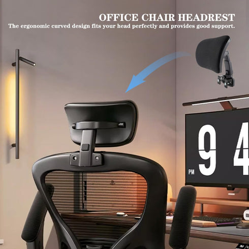 Black Mesh Office Chair Headrest Attachment, Adjustable Height Angle Head Support Cushion for Ergonomic Office Chair