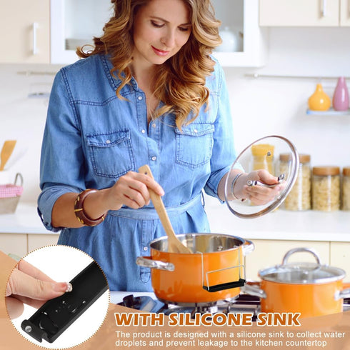 EMVANV Slow Cooker Lid Holder, 2pcs Stainless Steel Pot Rack with Silicone Sink, Keeps Countertop No Mess