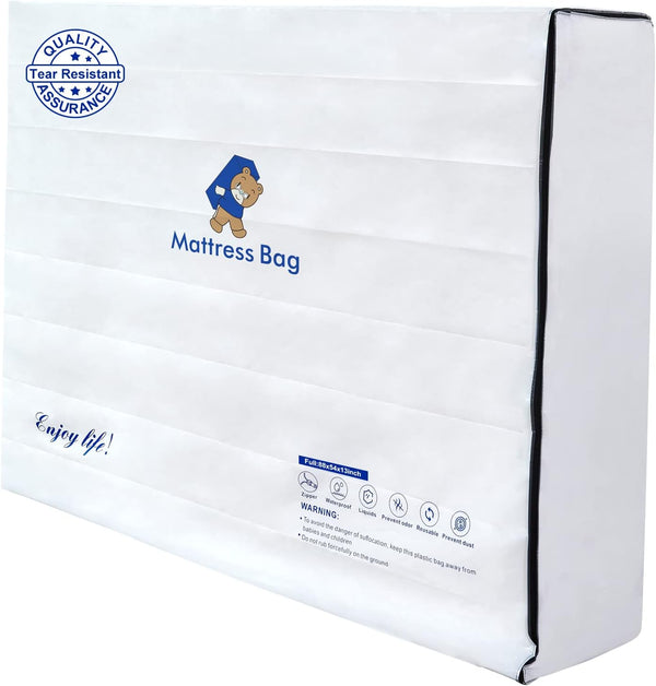 Mattress Bags for Moving and Storage, 6 Mil Waterproof Zippered Full Size Bag, Heavy-Duty Mattress Moving Supplies.