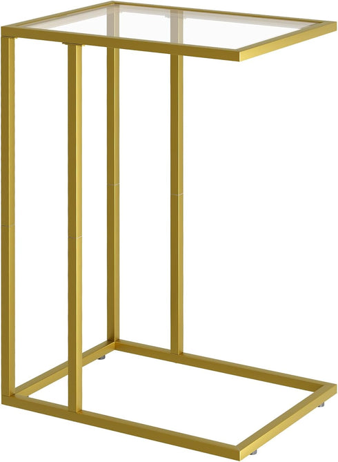 Adompacat C-Shaped End Table, Side Table for Couch,Sofa Snack Table with Tempered Glass