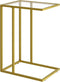 Adompacat C-Shaped End Table, Side Table for Couch,Sofa Snack Table with Tempered Glass