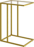 Adompacat C-Shaped End Table, Side Table for Couch,Sofa Snack Table with Tempered Glass