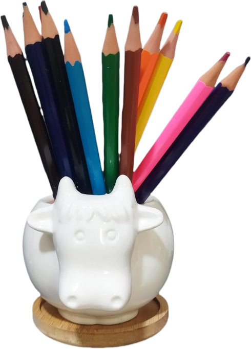 Cuteforyou Cute Cartoon Succulent Pots, Ceramic Cactus Flower Pot, Desk Accessories, Makeup Brush Storage (White Cow)