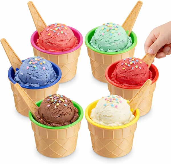 JoyServe Ice Cream Bowls and Spoons Set - (Pack of 6) Reusable