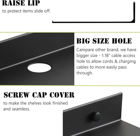 8 inch Small Metal Shelves for Wall, Self-Adhesive Floating Corner Shelves with Cable Clip, Wall Mounted, Renter