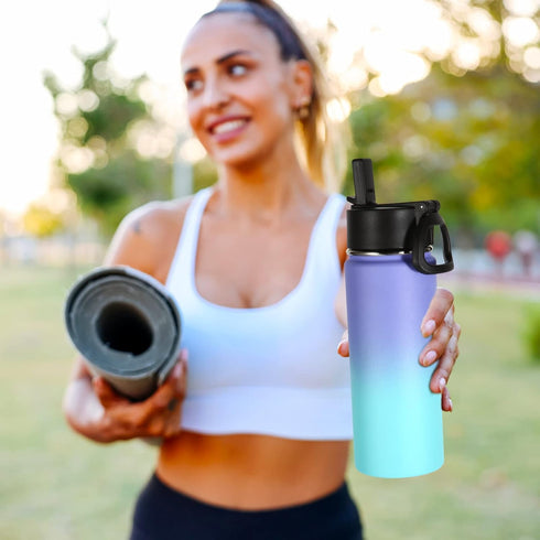 Volhoply 18oz Insulated Water Bottle Bulk 4 Pack, Kids Stainless Steel with Straw, Assorted Colors