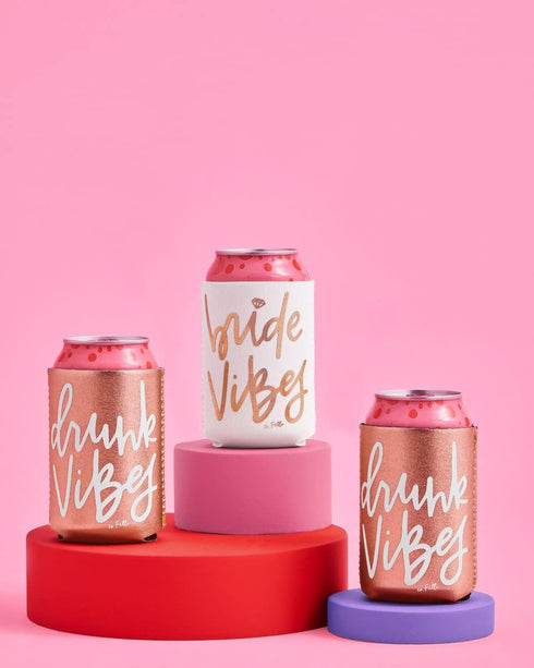 xo, Fetti Bachelorette Party Bride Vibes Can Cooler - White + Rose Gold, 10 Count, Bridal Shower Decoration