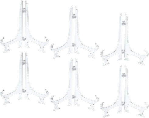 uxcell 6Pcs 6.8" Plastic Folding Easel Plate Holder, Clear Display Stand for Decorative Plates, Picture Frame