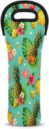 Tropical Pineapple Pattern Wine Bag - Neoprene Leakproof Travel Tote with Handle, Reusable Cooler for Parties