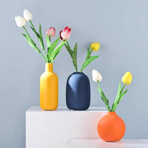 set 3 Cute Vase Matte Ceramic vases of Orange, Modern Boho Vases for Decor small vase,Centerpiece Table Decor japandi