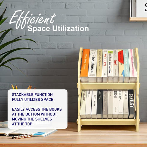 Desktop Bookshelf, Stackable Book Organizer with Handle, Storage Rack for CD/Magazine/File Folder, Portable Small