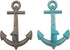 Distressed Blue and Green Anchor Wall Hooks, Set of 2, Nautical Decor, Coastal Interior Design, 7.5 Inches