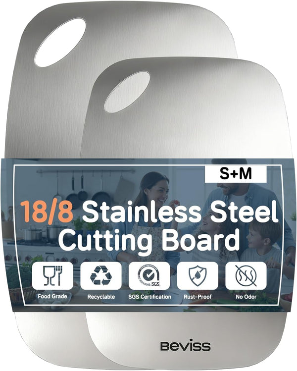 Non-Toxic Cutting Board Set of 2, 304 Stainless Steel Cutting Board Double
