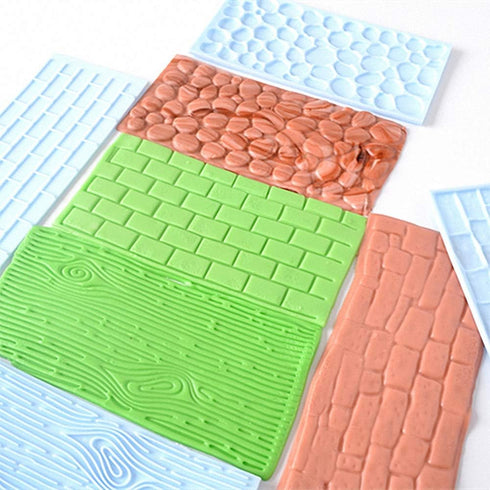 10Pcs/Set Fondant Impression Mat, Tree Bark, Brick, Stone Wall, Flower Cobblestone, Embossing Mold Tools