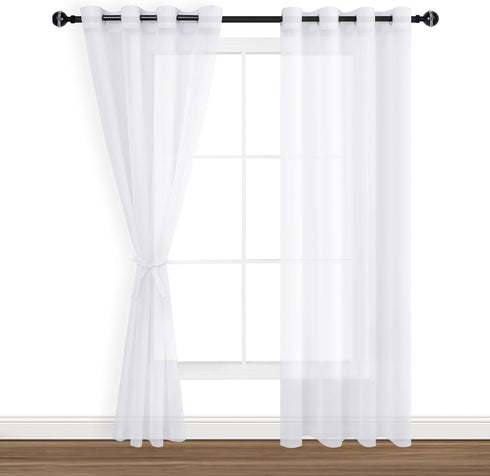 Hiasan White Sheer Curtains, 84 Inches Long with Tiebacks, Lightweight Voile Grommet Window Curtains, Set of 2 Panels