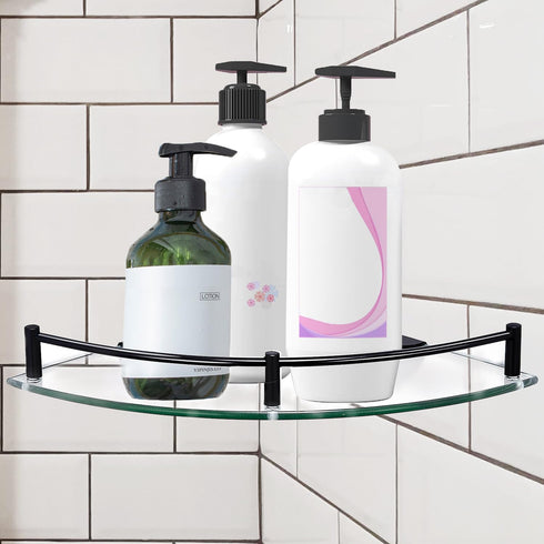 6MM (1 Glass Corner Shower Caddy, Rustproof Corner Shelves Wall Mounted, Clear Bathroom Shower Shelf with Thick