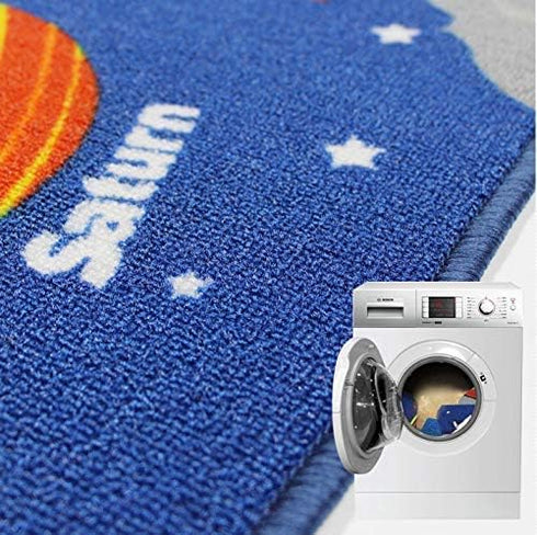 Blue Solar System Kids Area Rug - Educational Learning Carpet for Playroom & Nursery (39" Round)