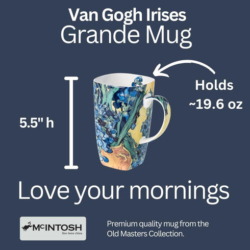 McIntosh Vincent Van Gogh Irises Fine Bone China Grande Mug, 19.6 oz, Gift Box