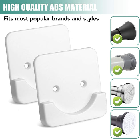 Shower Curtain Rod Holder for Wall Mount, Adhesive Tension Rod Retainer, 2 Pack, White