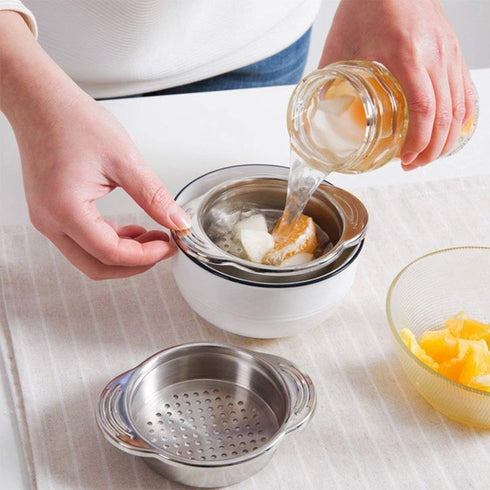 Stainless Steel Food Strainer Sieve Tuna Press Lid Oil Drainer Remover, Unique No-Mess Design