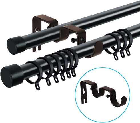 TLBTEK 3pcs Brown Heavy Duty Curtain Rod Brackets, Adjustable Wall Mount Holders for Window