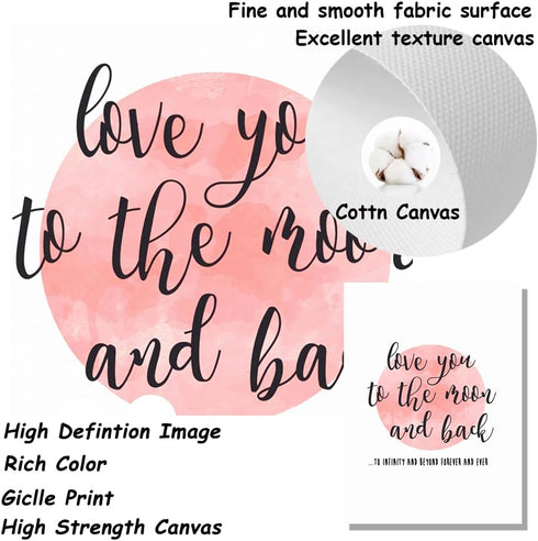 PUYIQARE (16x24inchx3 I Love You To The Moon And Back Wall Art prints Pictures Pink Moon Posters Canvas Painting