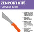 Zenport K115 Crop Harvest Knife, Lettuce Trimmer, 7.25-Inch Stainless Steel Blade