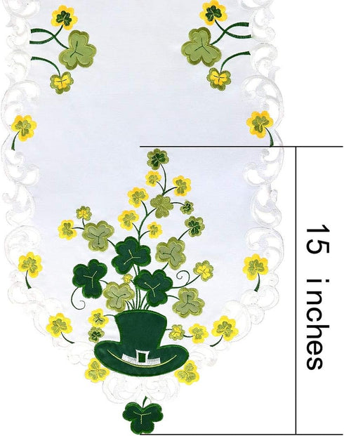 Simhomsen Large Irish Clover Table Runners for St. Patrick’s Day, Embroidered Shamrock Table Scarf, 14 × 105 Inch