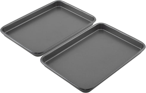 GoodCook Everyday Gray Set of 2 Nonstick Steel 9" x 6.2" Mini Baking Sheets for Toaster Oven