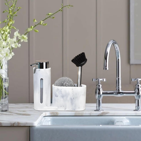 3 1 Set Countertop, Soap Dispenser with Sponge Holder, Kitchen Soap Dispenser Pump, Sponge Caddy and Brush Holder