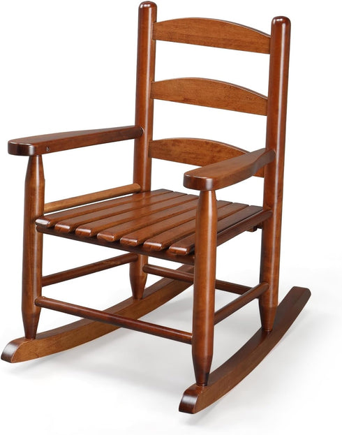 JOYMOR Outdoor Wooden Rocking Chair for Kids with High Backrest, Toddler Rocker Weather,